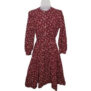Vintage 70s Laura Ashley Shirt Dress 12 Corduroy Ditsy Floral Prairie Cottage